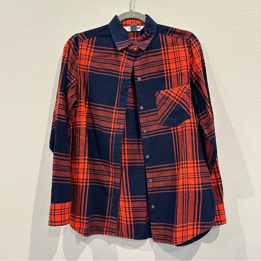 Old Navy Women's Checked Plaid Print Red & Navy Color Button Down Shirt sz S
